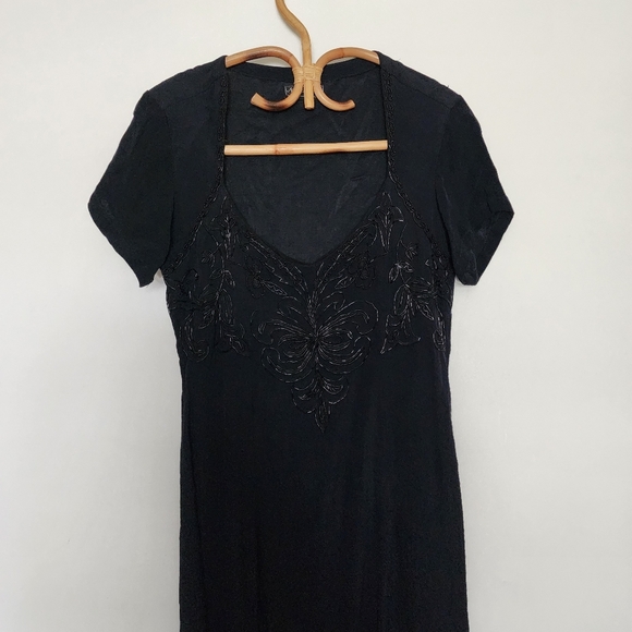 ​🖤 Vintage Nostalgia Black Beaded Maxi Dress Gown (90s / 80s Whimsigoth Formal) - Picture 9 of 9